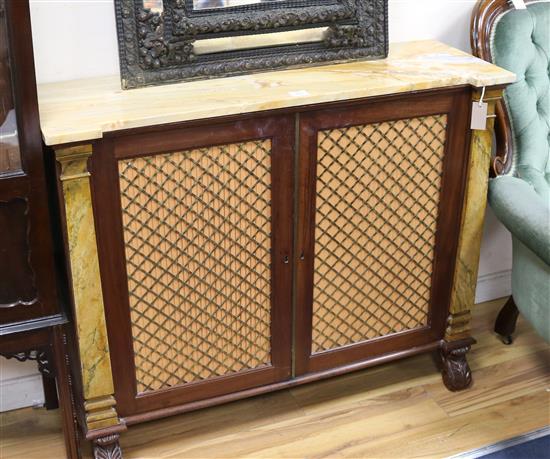 A marble top grill front chiffonier W.112cm